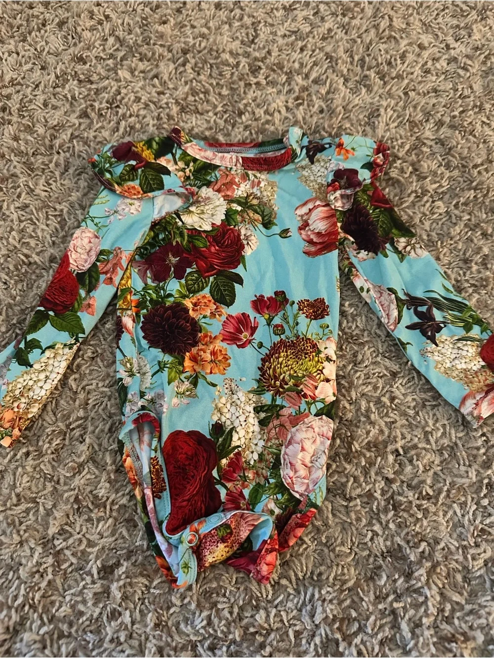 Posh Peanut Aqua Floral Long-Sleeve Bodysuit-NWOT